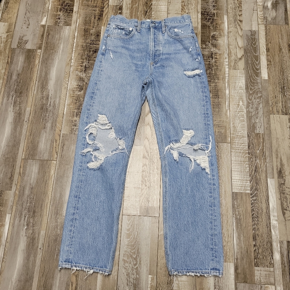 25 Agolde 90s Ripped Mid Rise Loose Fit Button Fly Distressed Jeans - Picture 2 of 6